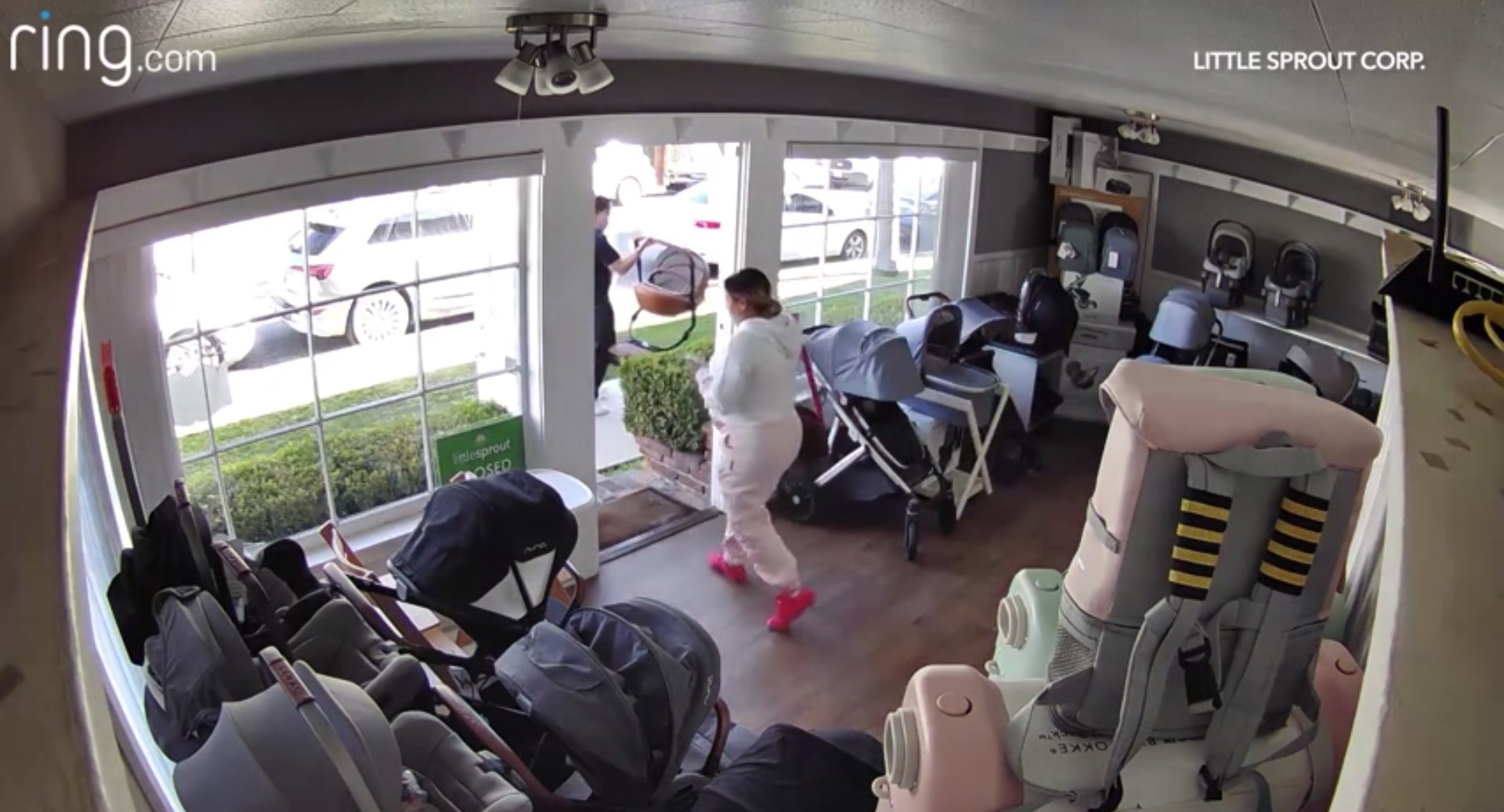 A man and woman were caught on camera stealing a stroller from a Toluca Lake store in this undated photo provided by Little Sprout Corp.