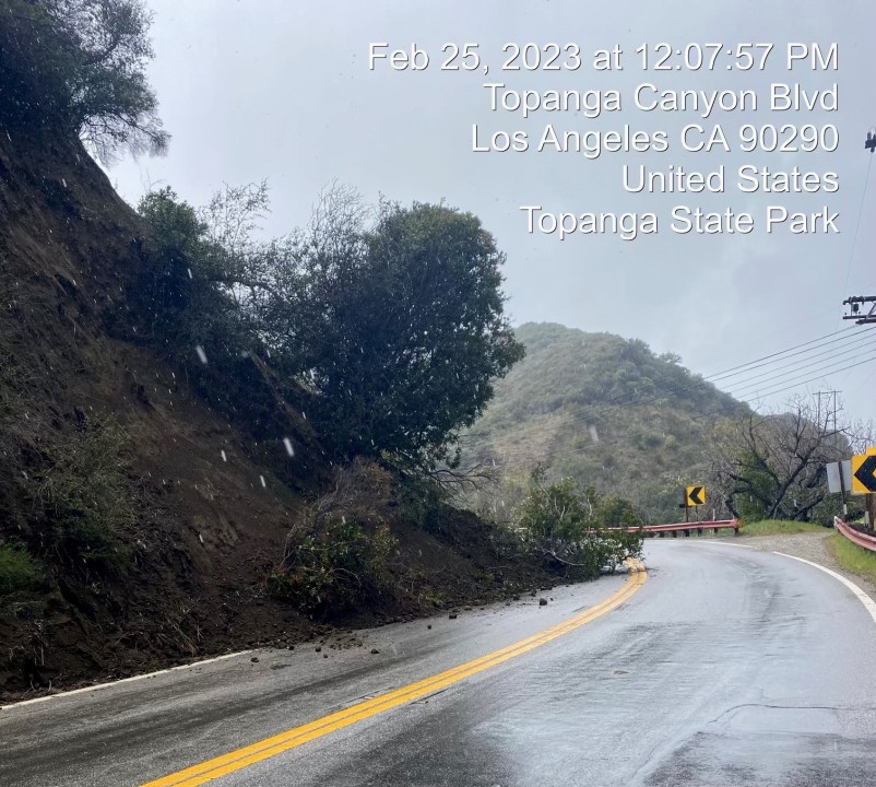 A mudslide closed Topanga Canyon Boulevard on Feb. 25, 2023. (Caltrans)