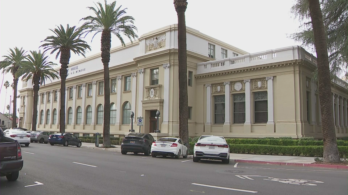 The Riverside County courthouse is seen on Feb. 1, 2023. (KTLA)