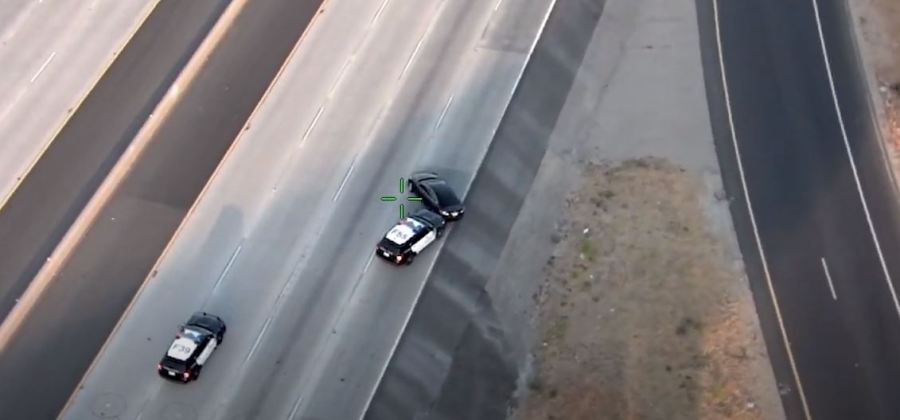 Aerial footage from Fontana Police show the pursuit of a suspect on June 21, 2022.