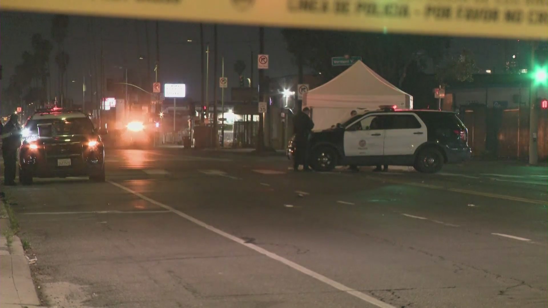 Police respond to a fatal hit-and-run in South L.A. on Feb. 20, 2023. (KTLA)