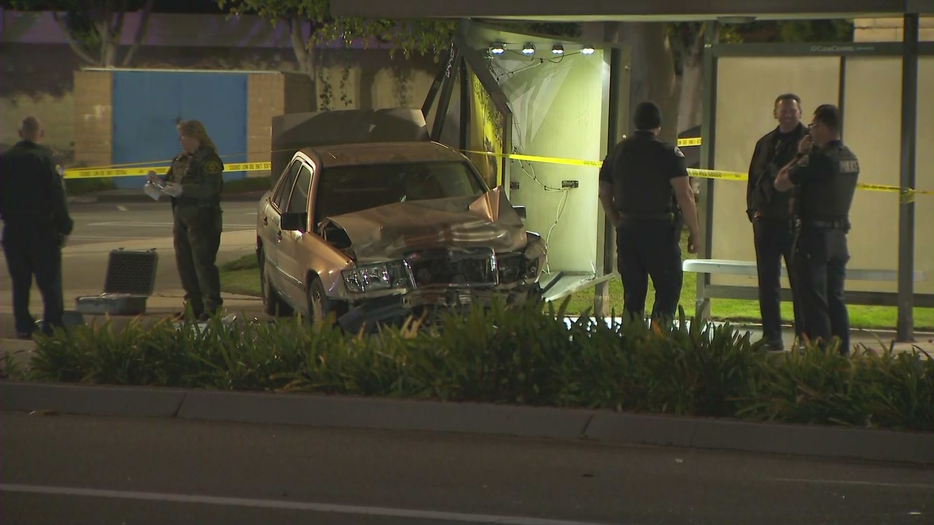 Suspect's vehicle after a hit-and-run crash left five hospitalized in Seal Beach on Feb. 11, 2023. (KTLA)