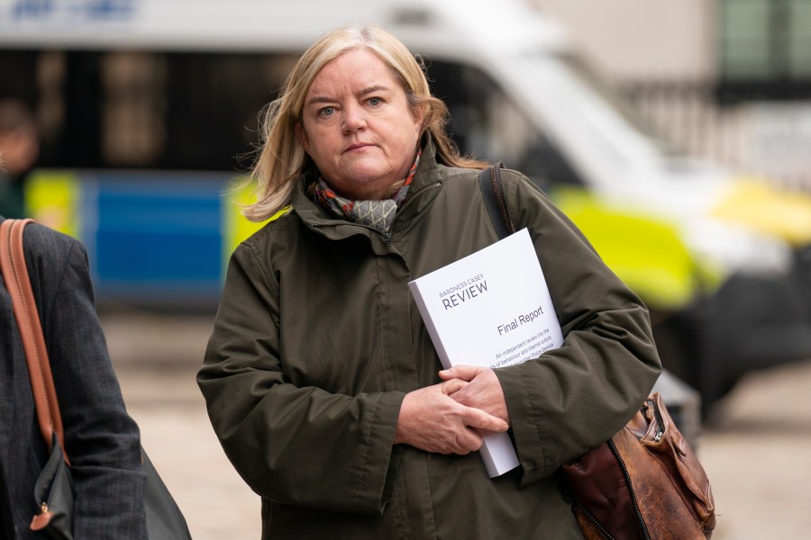 Baroness Louise Casey arrives at the Queen Elizabeth II Conference Centre, London, Monday March 20, 2023, to attend the press briefing of the review into the standards of behaviour and internal culture of the Metropolitan Police Service, commissioned in the wake of the murder of Sarah Everard by a serving officer. (Kirsty O'Connor/Pool via AP)