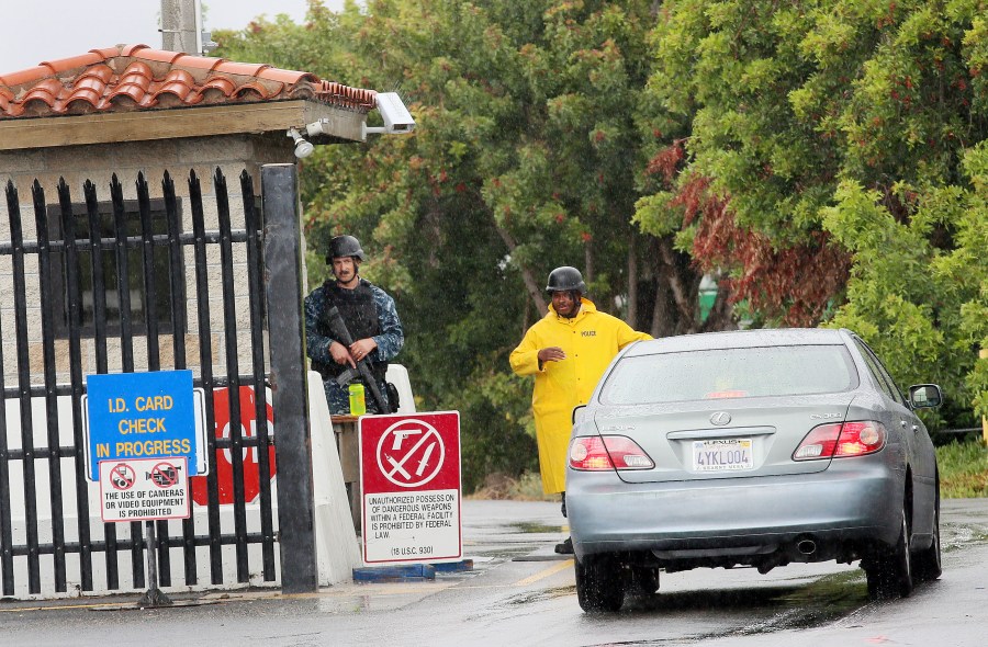 A car enters Naval Base Coronado on May 8, 2015, in San Diego. (Sandy Huffaker/Getty Images)