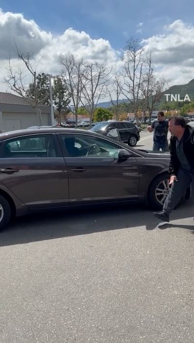 Video shows a carjacker on a destructive rampage in Agoura Hills as she crashes into eight vehicles as terrified shoppers watch on March 31, 2023. (TNLA)