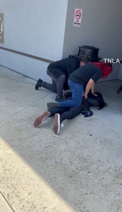 Video shows a carjacker on a destructive rampage in Agoura Hills as she crashes into eight vehicles as terrified shoppers watch on March 31, 2023. (TNLA)