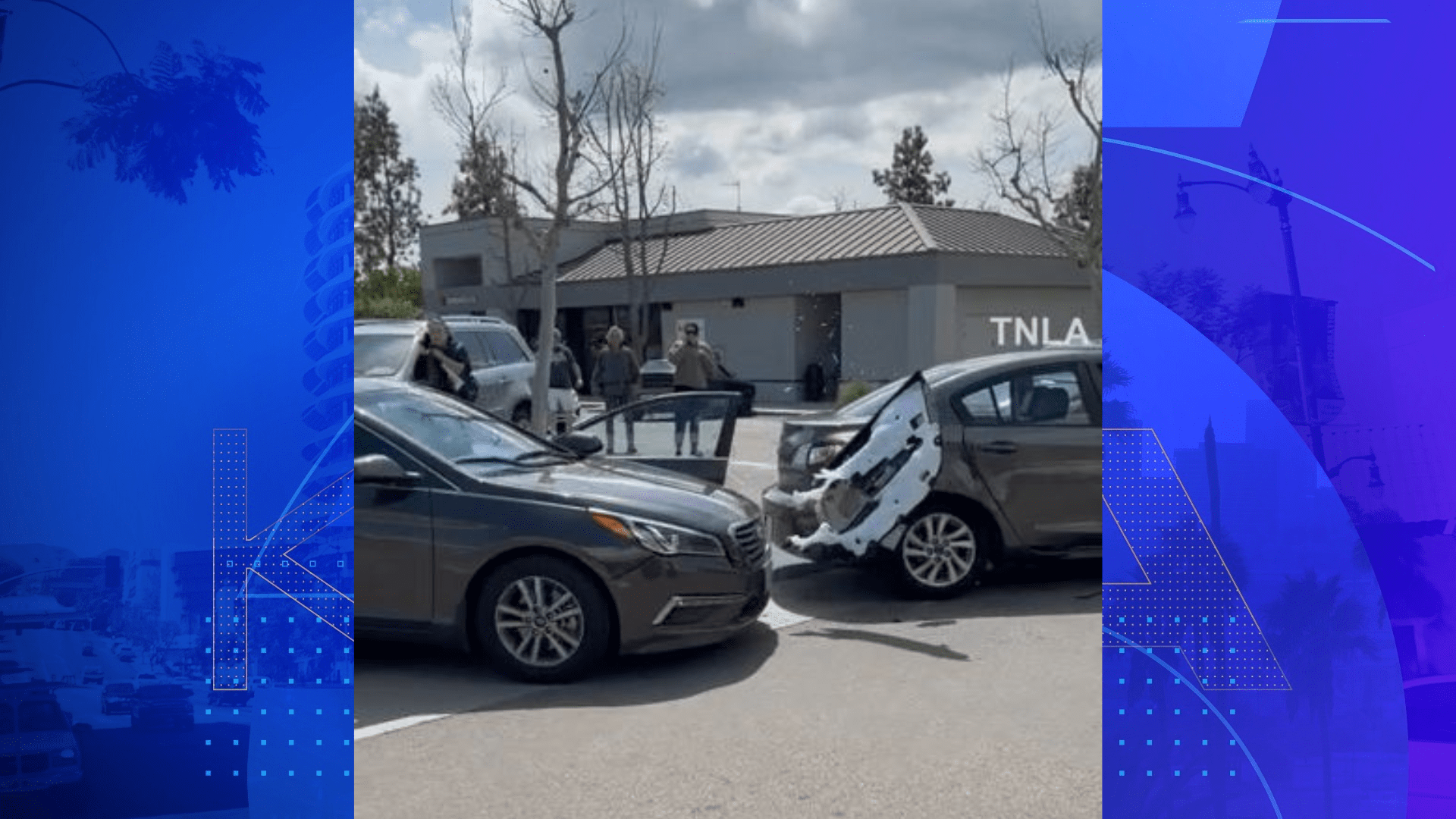 Video shows a carjacker on a destructive rampage in Agoura Hills as she crashes into eight vehicles as terrified shoppers watch on March 31, 2023. (TNLA)