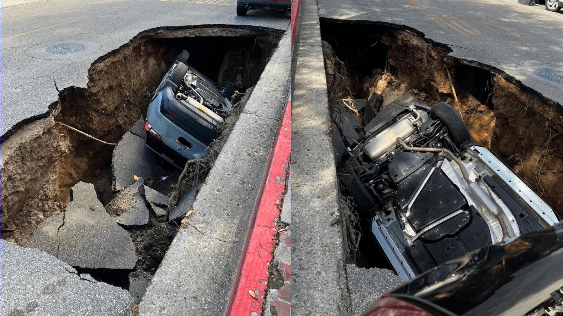 A large sinkhole swallowed a vehicle at a Ventura County school campus on March 1, 2023. (Ventura County Fire)