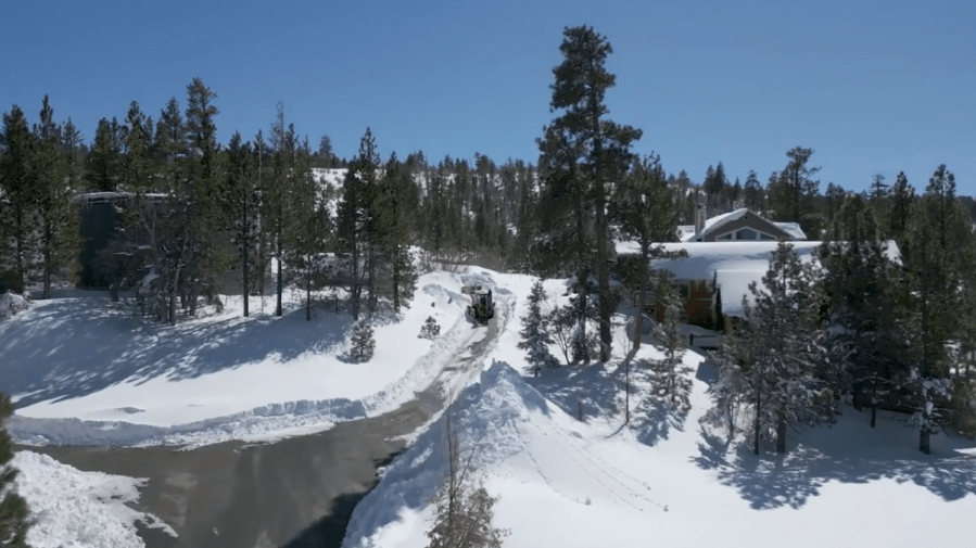 Newly plowed roads in Big Bear Lake welcome visitors as San Bernardino County recovers from a historic winter storm. (Visit Big Bear)