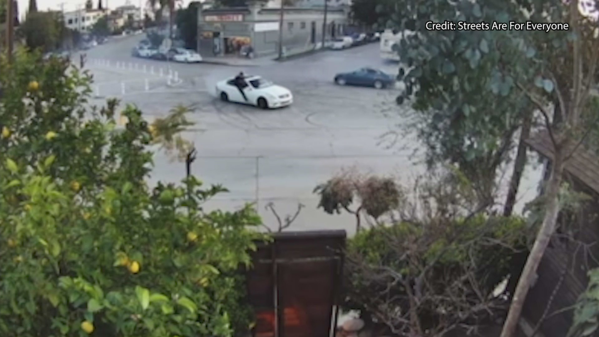 Two vehicles performing illegal street stunts in Angelino Heights. (Streets Are For Everyone)