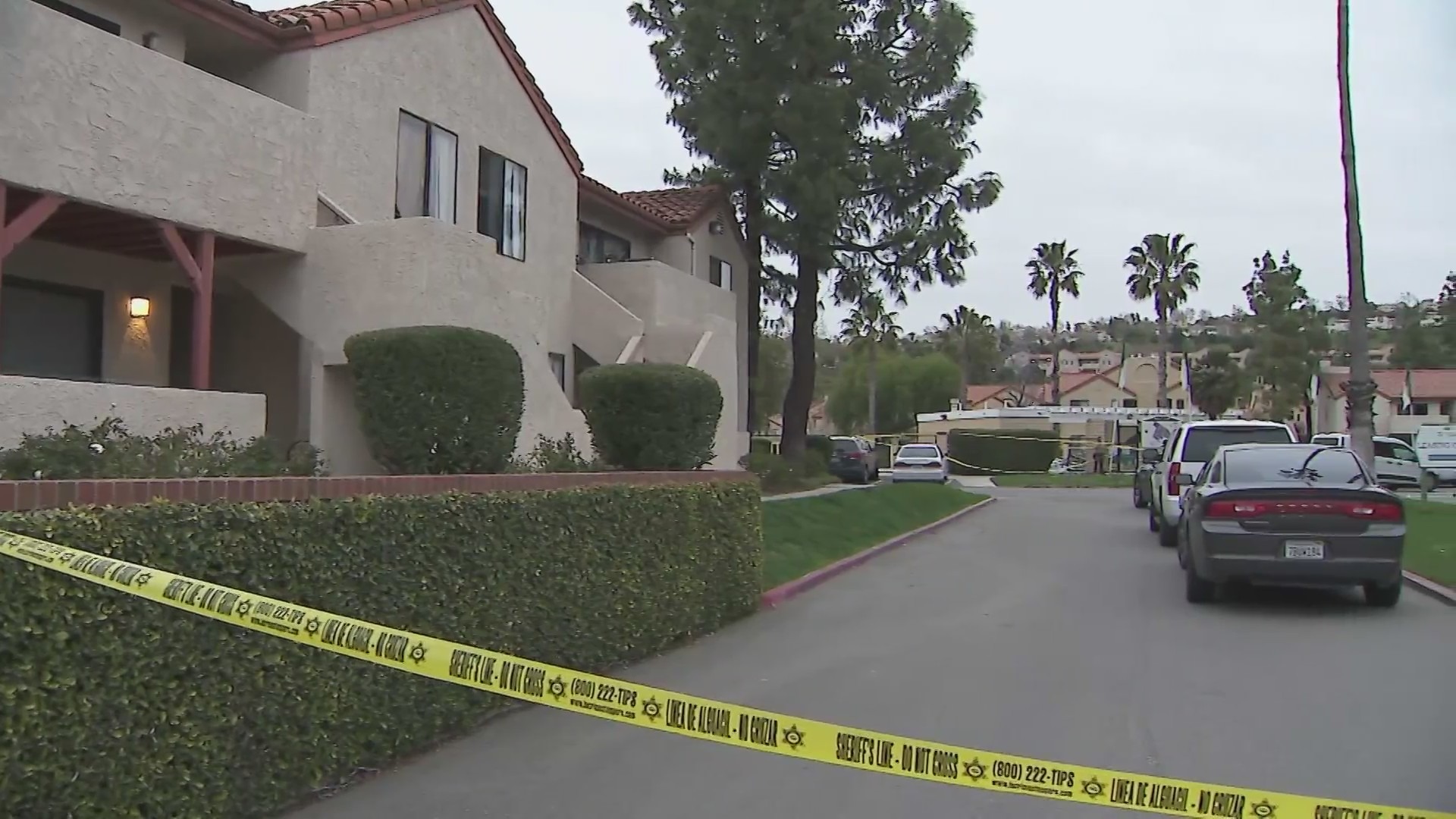 Two people were fatally shot while sitting by the pool in a Newhall apartment complex on March 18, 2023. (KeyNews.TV)