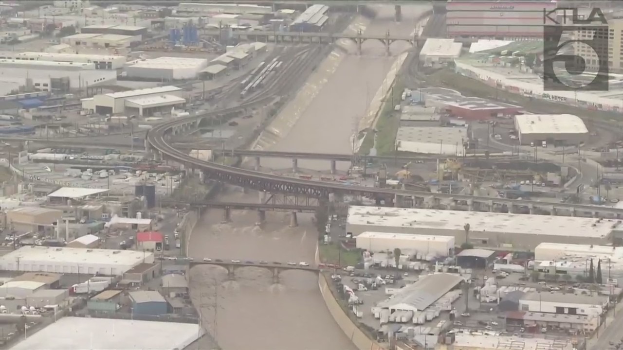 Authorities rescued a man who was swept into the Los Angeles River on March 15, 2023. (KTLA)