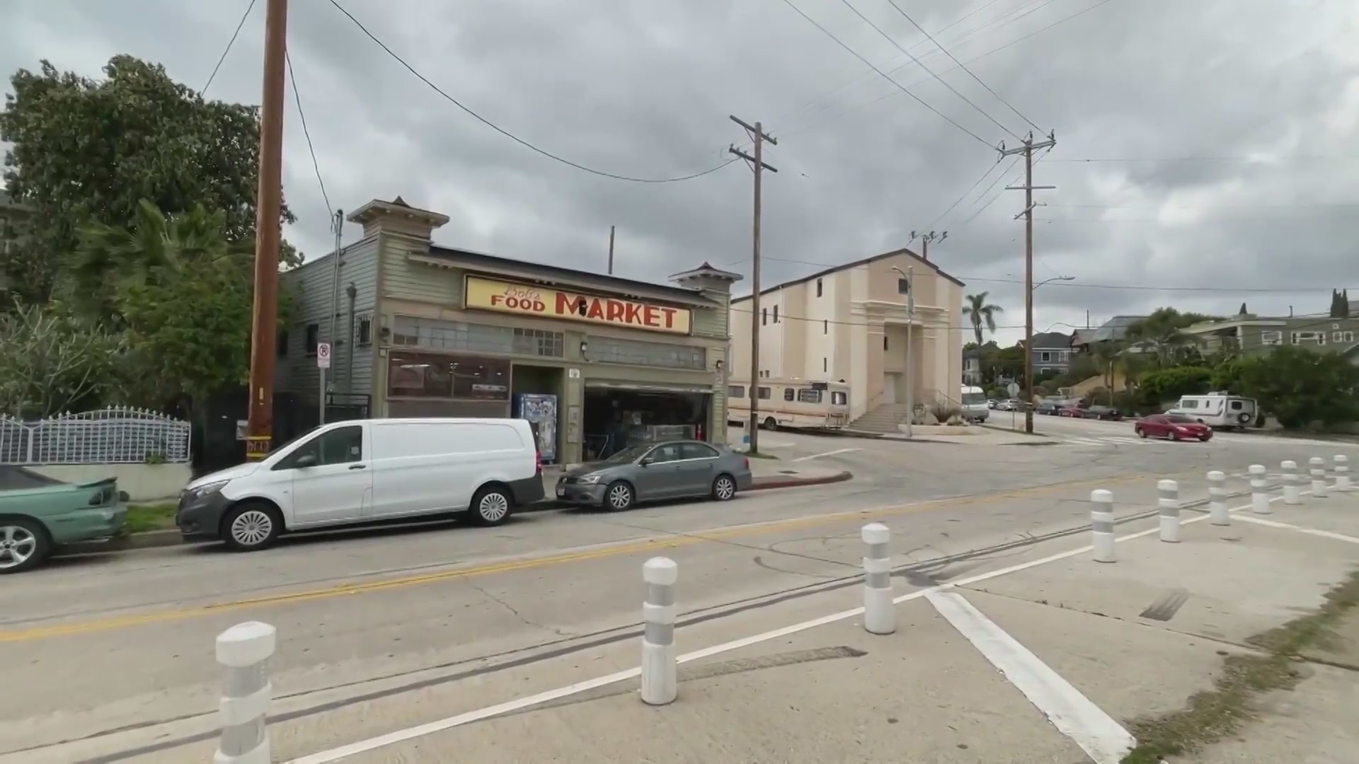 Tire burnout marks from illegal street stunts and takeovers in the Angelino Heights area. (KTLA)