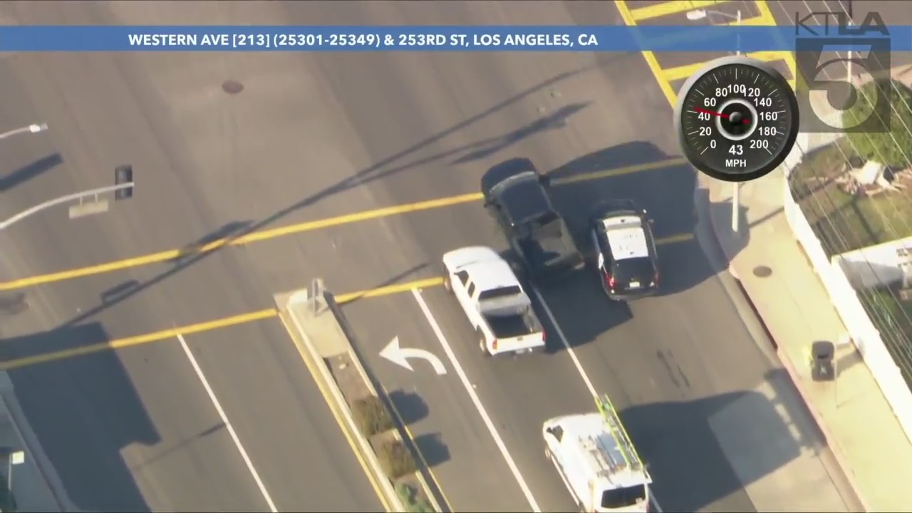 The moment the suspect violently sideswiped a patrol car during a high-speed pursuit in L.A. County. (KTLA)