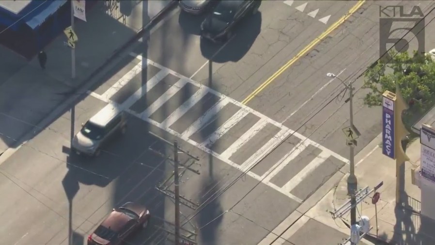 A 13-year-old boy was left severely injured after a hit-and-run crash in Boyle Heights on March 30, 2023. (KTLA)