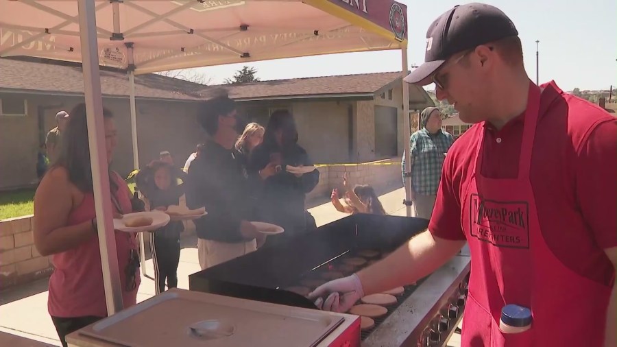 Locals gathered for a fundraiser held by the Monterey Park Fire Department to benefit those most affected by the January mass shooting on March 25, 2023. (KTLA)