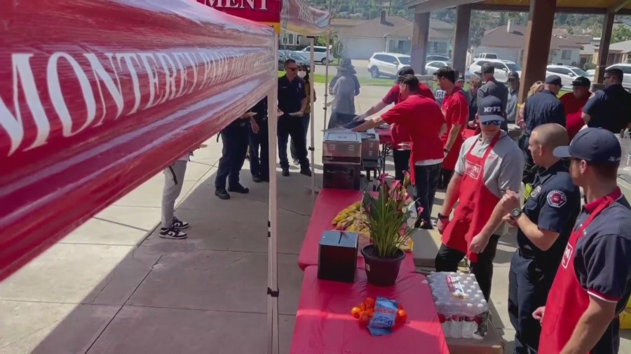 Locals gathered for a fundraiser held by the Monterey Park Fire Department to benefit those most affected by the January mass shooting on March 25, 2023. (KTLA)