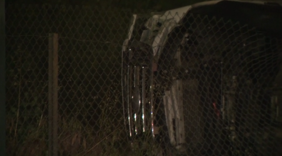 A man was killed after he was ejected from his pickup in a rollover crash on April 25, 2023. (KTLA)