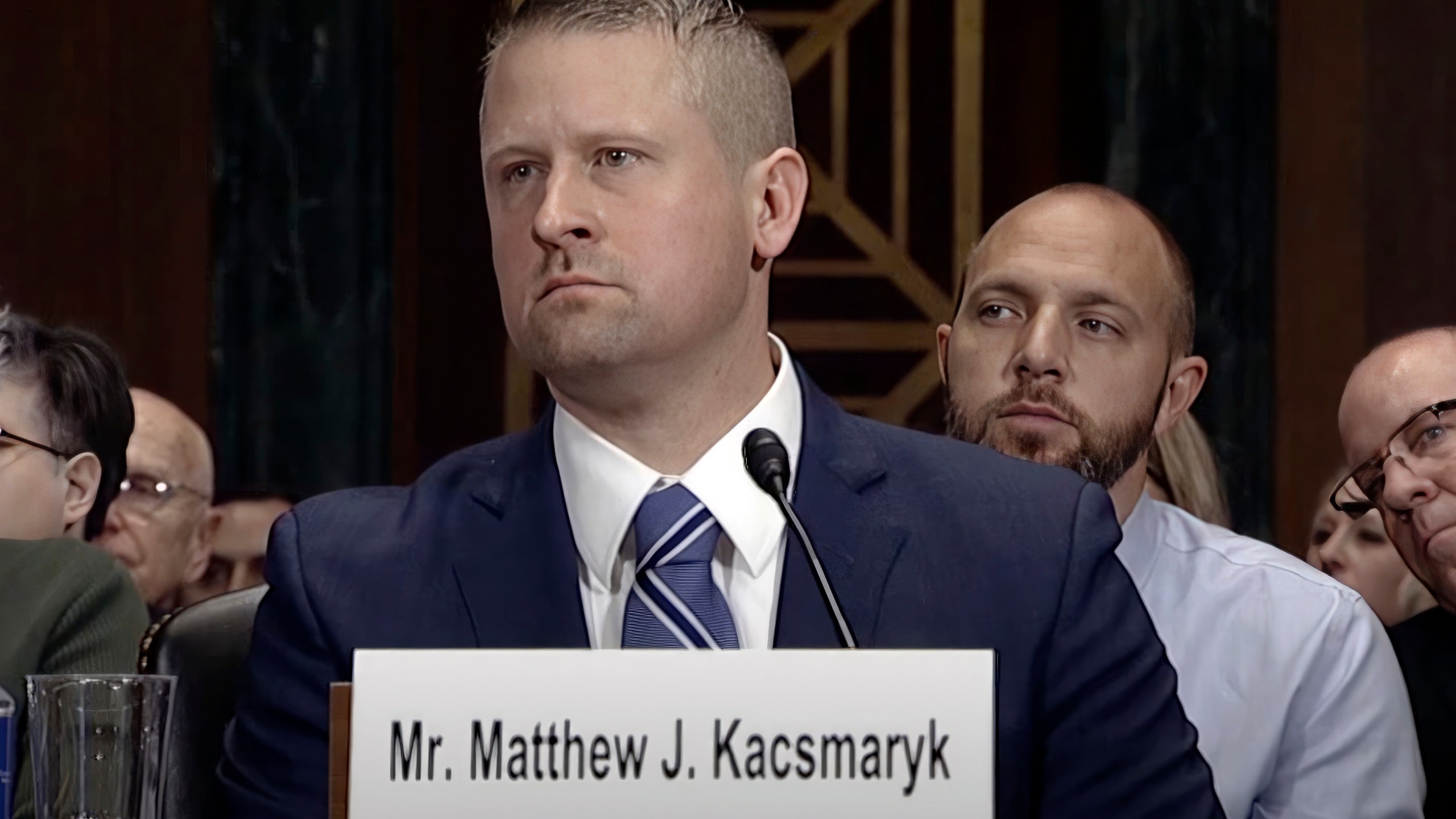 In this image from video from the Senate Judiciary Committee, Matthew Kacsmaryk listens during his confirmation hearing before the Senate Judiciary Committee on Capitol Hill in Washington, on Dec. 13, 2017. Kacsmaryk, a Texas judge who sparked a legal firestorm with an unprecedented ruling halting approval of the nation's most common method of abortion, Friday, April 7, 2023, is a former attorney for a religious liberty legal group with a long history pushing conservative causes. (Senate Judiciary Committee via AP)