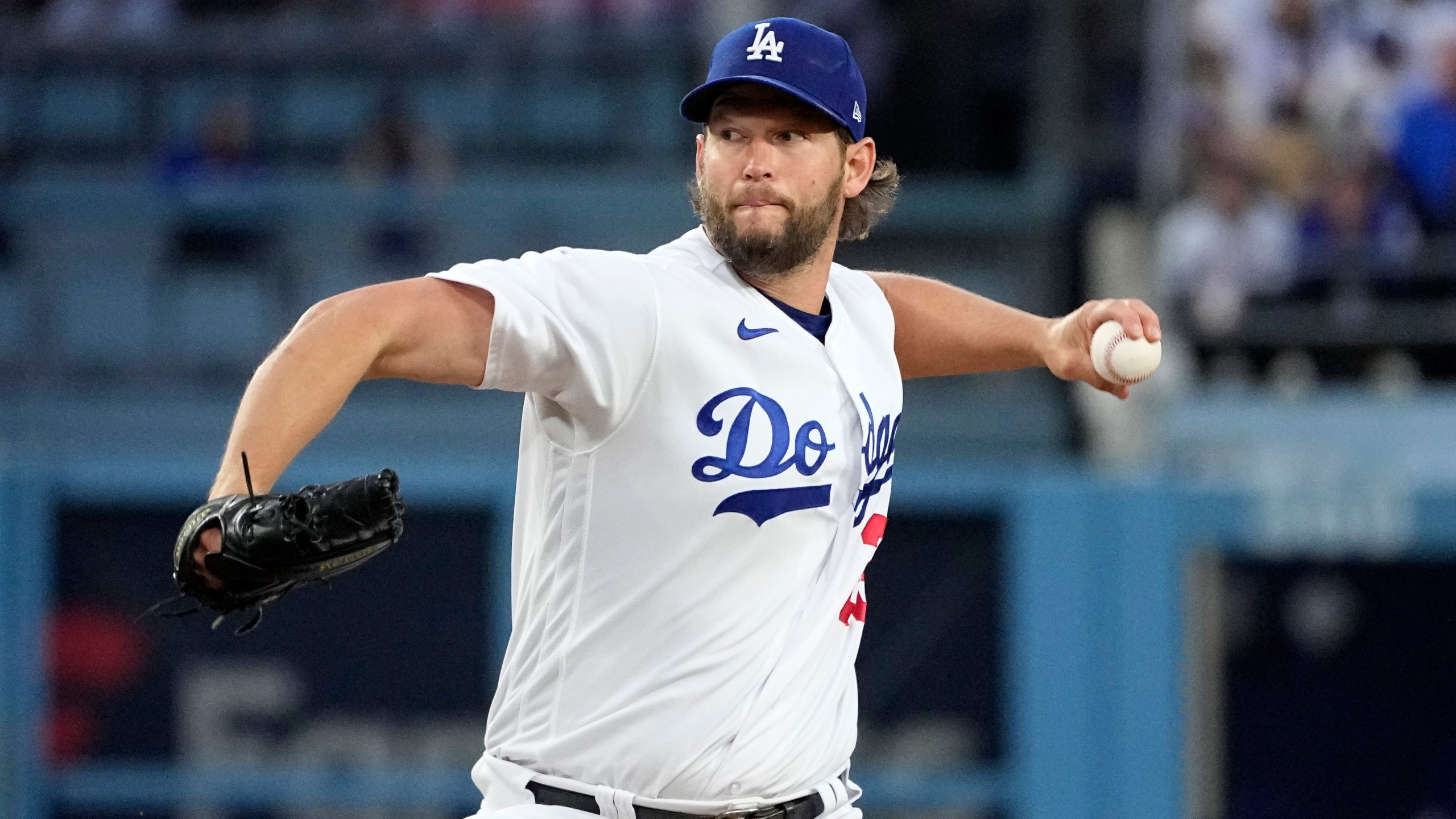 Los Angeles Dodgers starting pitcher Clayton Kershaw throws to the plate during the first inning of a baseball game against the New York Mets Tuesday, April 18, 2023, in Los Angeles. (AP Photo/Mark J. Terrill)