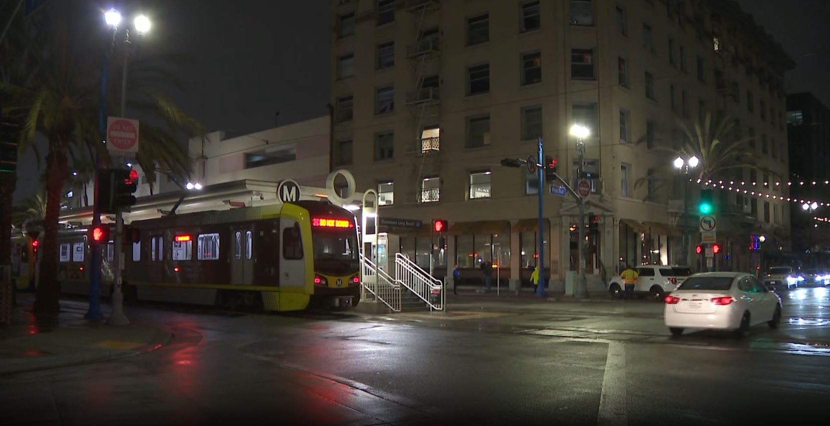 A man was found stabbed to death on a train in Long Beach on April 12, 2023. (KTLA)