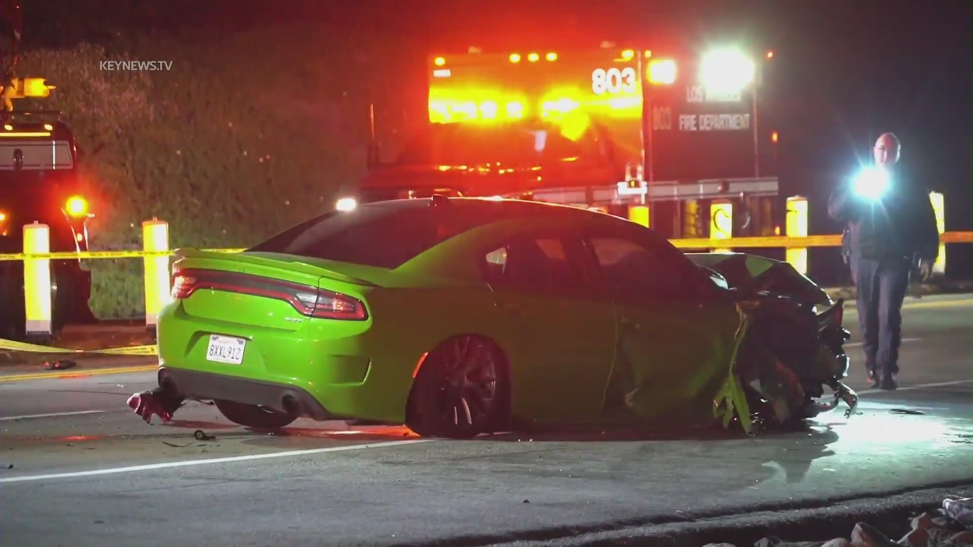 A driver allegedly under the influence smashed into parked cars along PCH on April 8, 2023, sending them careening toward pedestrians on the oceanside rocks below. (KeyNews.TV)