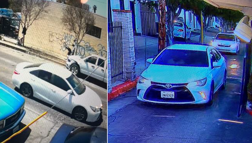 The suspect's vehicle is seen in surveillance video released by the LAPD on April 17, 2023.