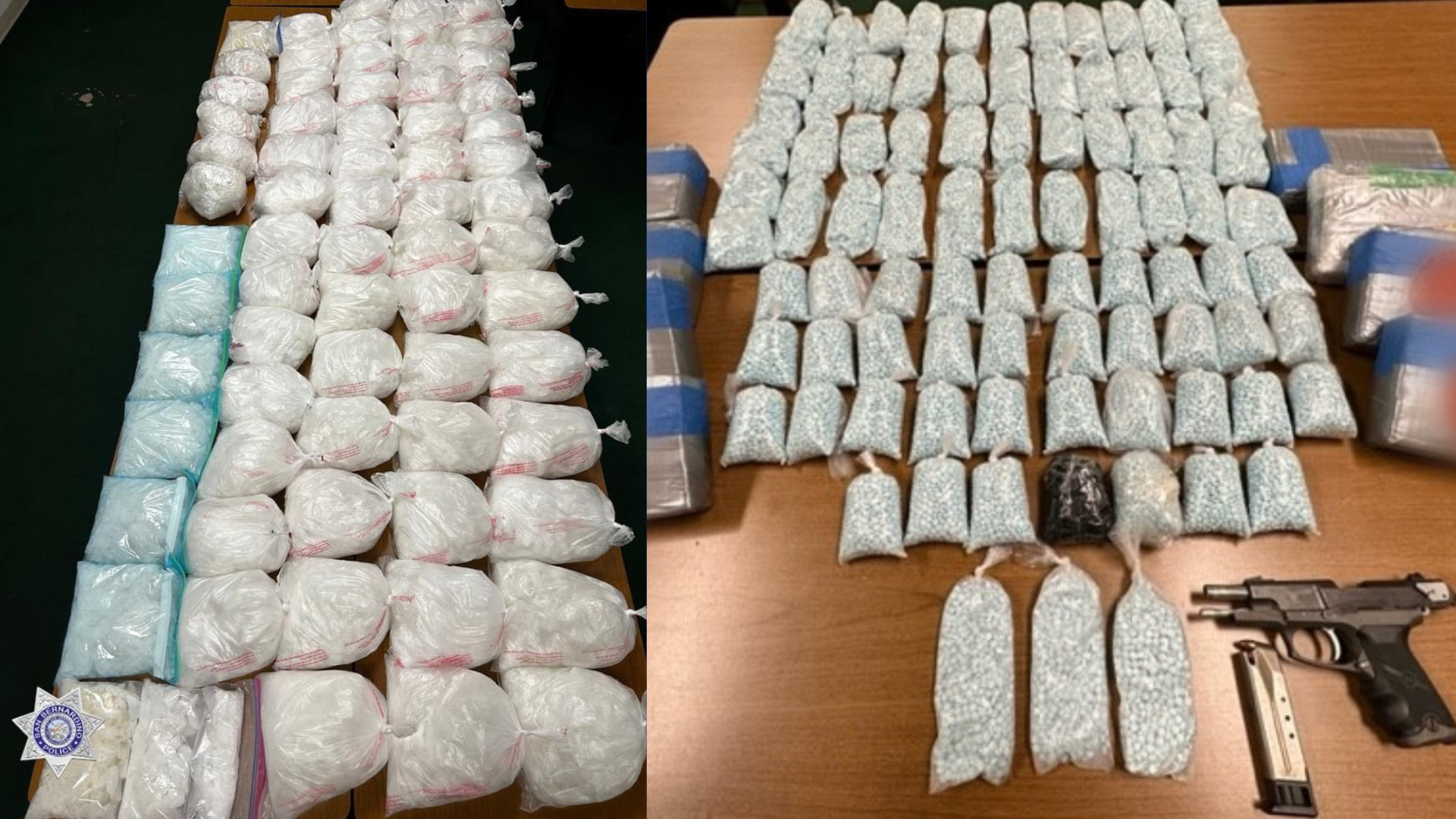 Police find over $4 million worth of meth and 90,000 fentanyl pills in separate drug busts. (San Bernardino Police Department.)