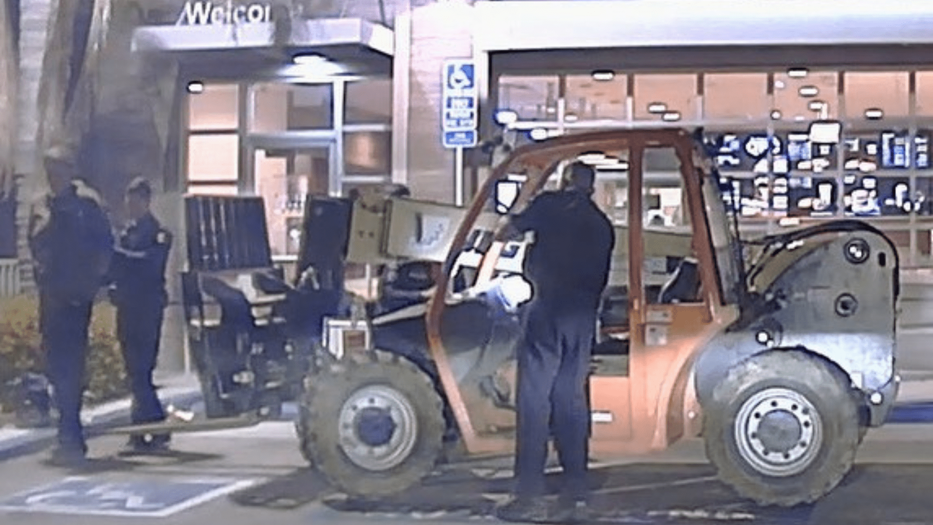 A male suspect driving a stolen forklift was arrested in Costa Mesa on April 25, 2023. (Costa Mesa Police Department)
