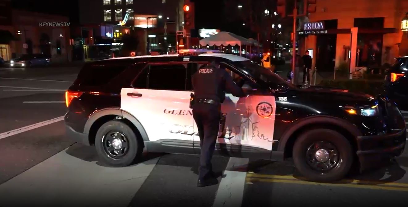 Stolen car suspect crashes into The Americana at Brand mall in Glendale after a pursuit on April 1, 2023. (KeyNews.TV)