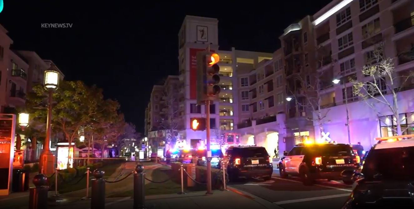 Stolen car suspect crashes into The Americana at Brand mall in Glendale after a pursuit on April 1, 2023. (KeyNews.TV)