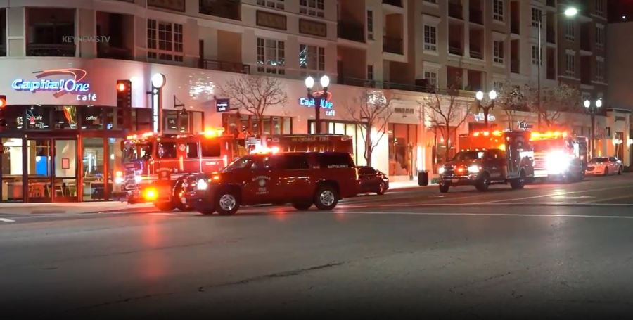 Stolen car suspect crashes into The Americana at Brand mall in Glendale after a pursuit on April 1, 2023. (KeyNews.TV)