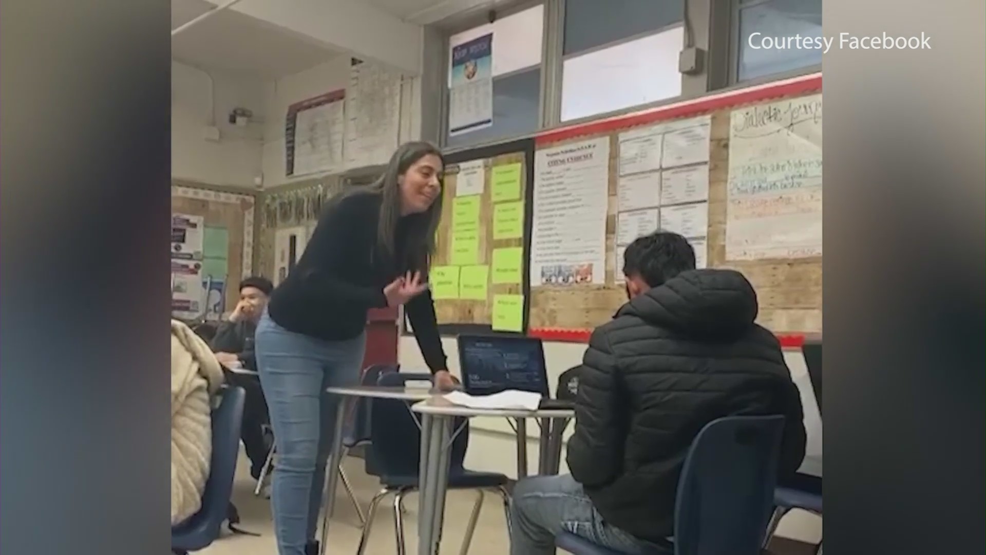 Video taken by a student of a teacher at Sequoia Middle School in Fontana allegedly using a racial slur while in the classroom. (KTLA)