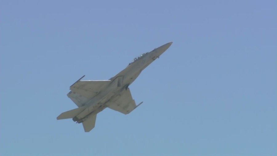 Aircraft performing at the Southern California Airshow at the March Air Reserve Base in Riverside. (KTLA)