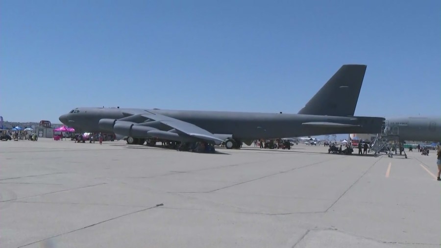 Aircraft at the Southern California Airshow at the March Air Reserve Base in Riverside. (KTLA)