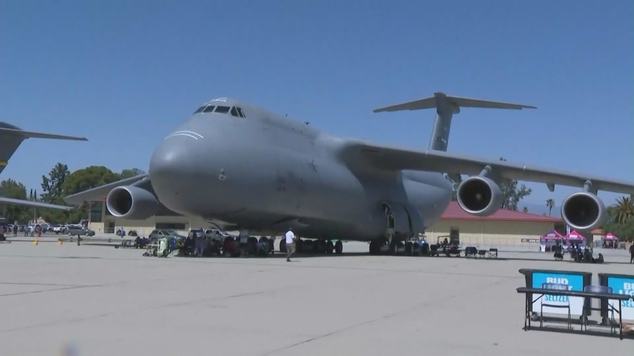 Aircraft at the Southern California Airshow at the March Air Reserve Base in Riverside. (KTLA)