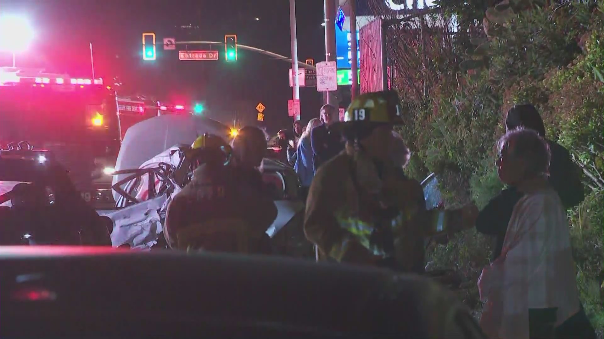 A multi-vehicle crash in Pacific Palisades left seven people hospitalized on April 15, 2023. (KTLA)