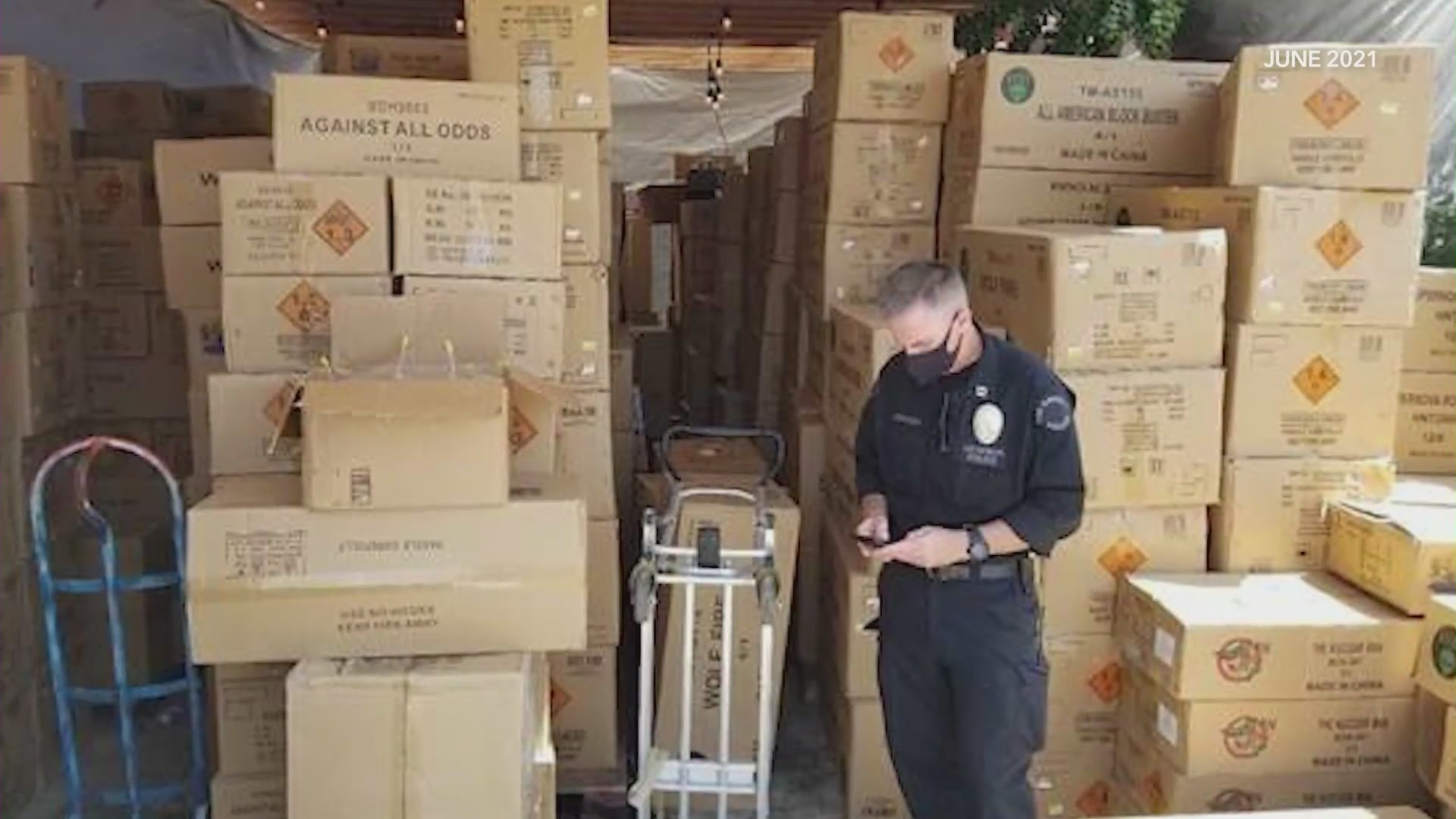 The aftermath of a botched illegal fireworks explosion by LAPD that injured and displaced residents in South Los Angeles on June 30, 2021. (KTLA)