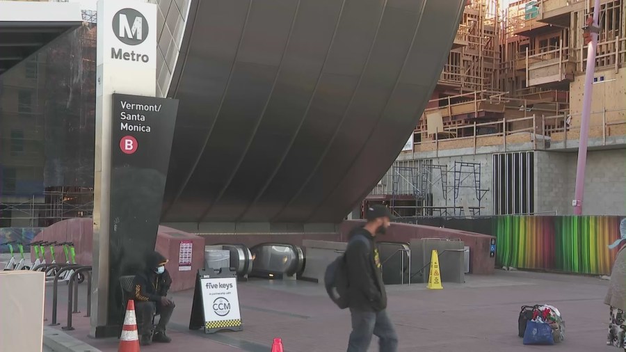 The entrance to the Metro Red Line subway station at Vermont/Santa Monica. (KTLA)