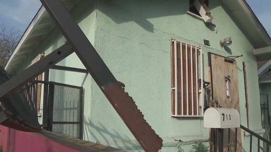 The aftermath of a botched illegal fireworks explosion by LAPD that injured and displaced residents in South Los Angeles on June 30, 2021. (KTLA)