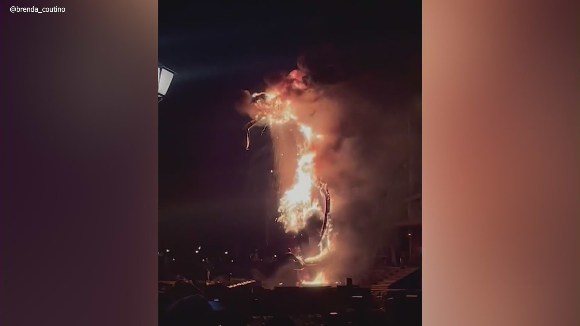 A fire broke out during a nighttime "Fantasmic!" show at Disneyland Park on April 22, 2023. (TW/@brenda_coutino)