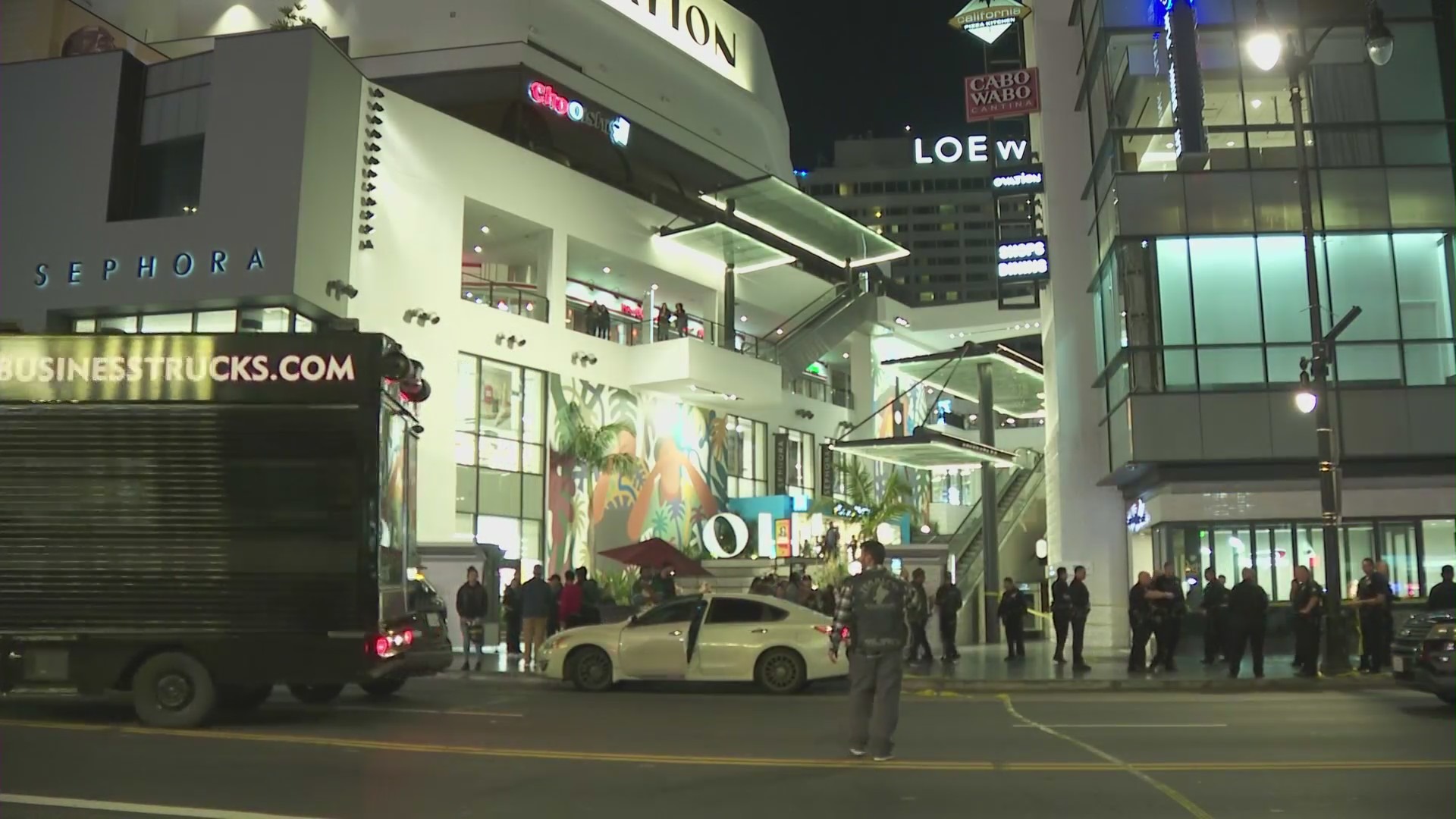 A man is hospitalized after being shot in the head on Hollywood Boulevard Friday night. (KTLA)