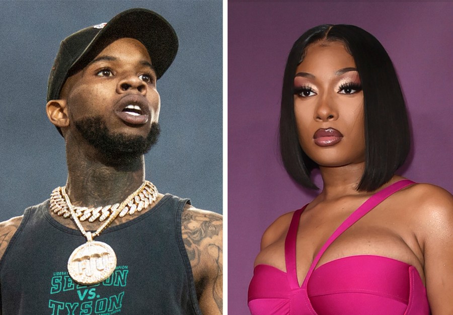 This combination photo shows rapper Tory Lanez performing at the Festival d'ete de Quebec, July 11, 2018, in Quebec City, Canada, left, and Megan Thee Stallion at the premiere of "P-Valley," June 2, 2022, in Los Angeles. (Amy Harris, left, Richard Shotwell/Invision/AP)