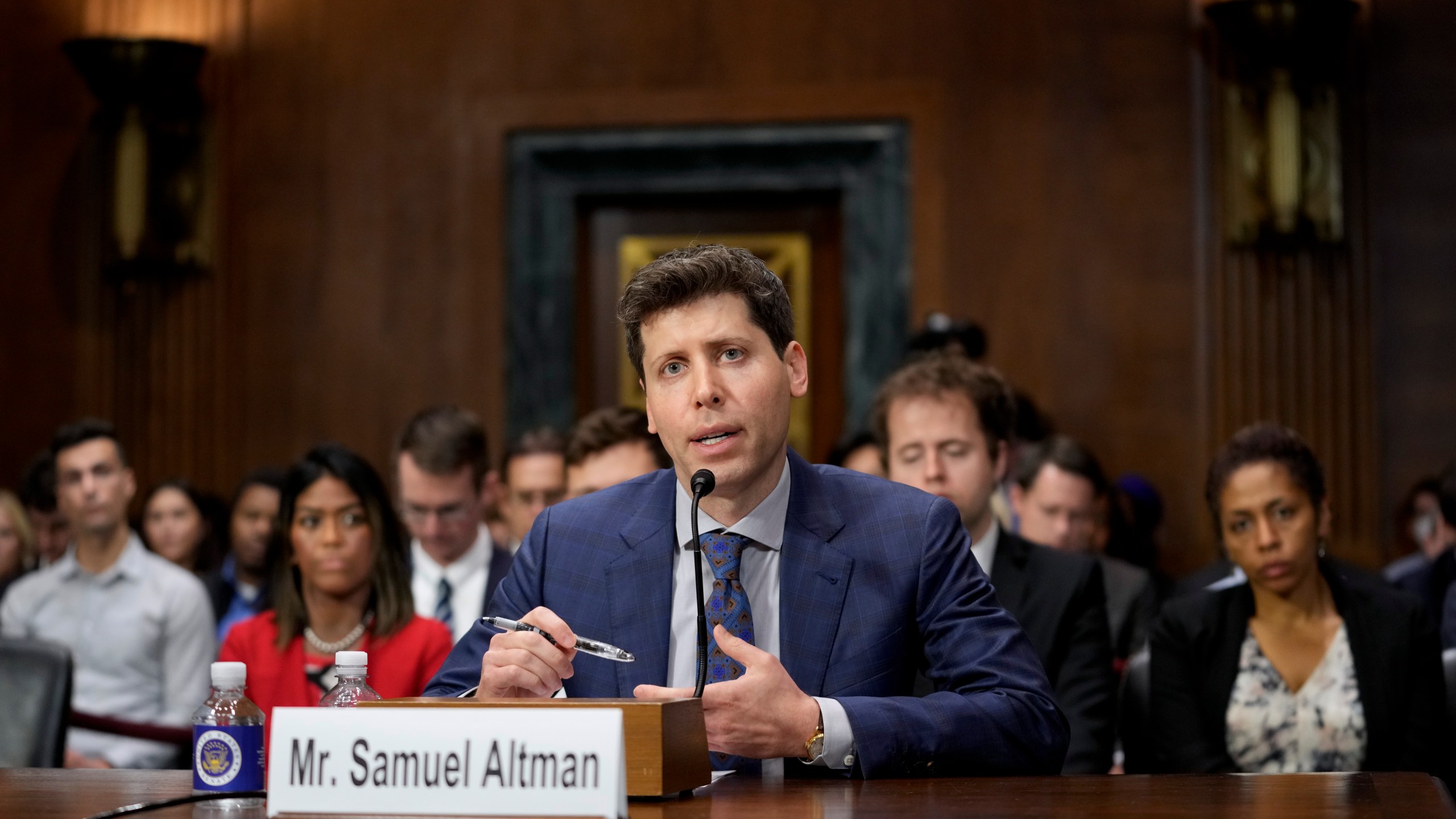 OpenAI CEO Sam Altman speaks before a Senate Judiciary Subcommittee on Privacy, Technology and the Law hearing on artificial intelligence, Tuesday, May 16, 2023, on Capitol Hill in Washington. (AP Photo/Patrick Semansky)