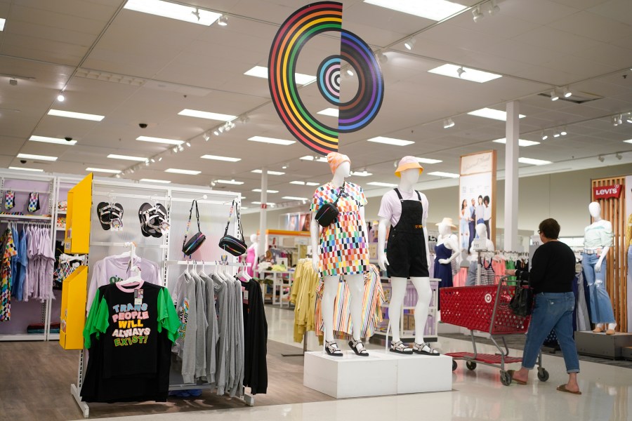 Pride month merchandise is displayed at the front of a Target store in Hackensack, N.J., Wednesday, May 24, 2023. Target is removing certain items from its stores and making other changes to its LGBTQ+ merchandise nationwide ahead of Pride month, after an intense backlash from some customers including violent confrontations with its workers. (AP Photo/Seth Wenig)