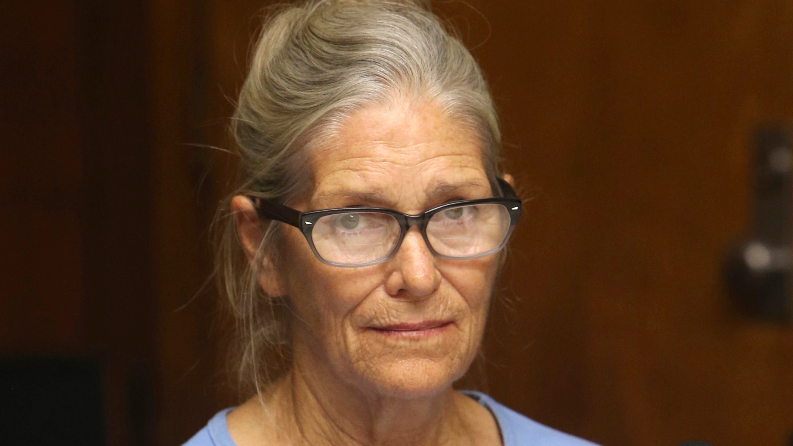 FILE - Leslie Van Houten attends her parole hearing at the California Institution for Women Sept. 6, 2017 in Corona, Calif. A California appeals court says Charles Manson follower Van Houten should be paroled. The appellate court's Tuesday, May 30, 2023, decision reverses an earlier decision by Gov. Gavin Newsom, who rejected her parole in 2020. His administration could appeal. (Stan Lim/Los Angeles Daily News via AP, Pool, File)