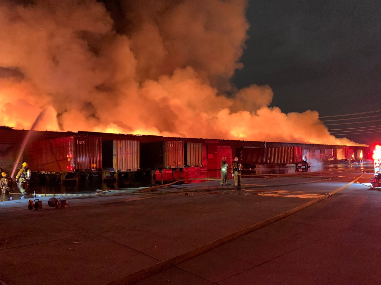 An industrial building in Commerce burned on May 5, 2023. (Los Angeles County Fire Department)