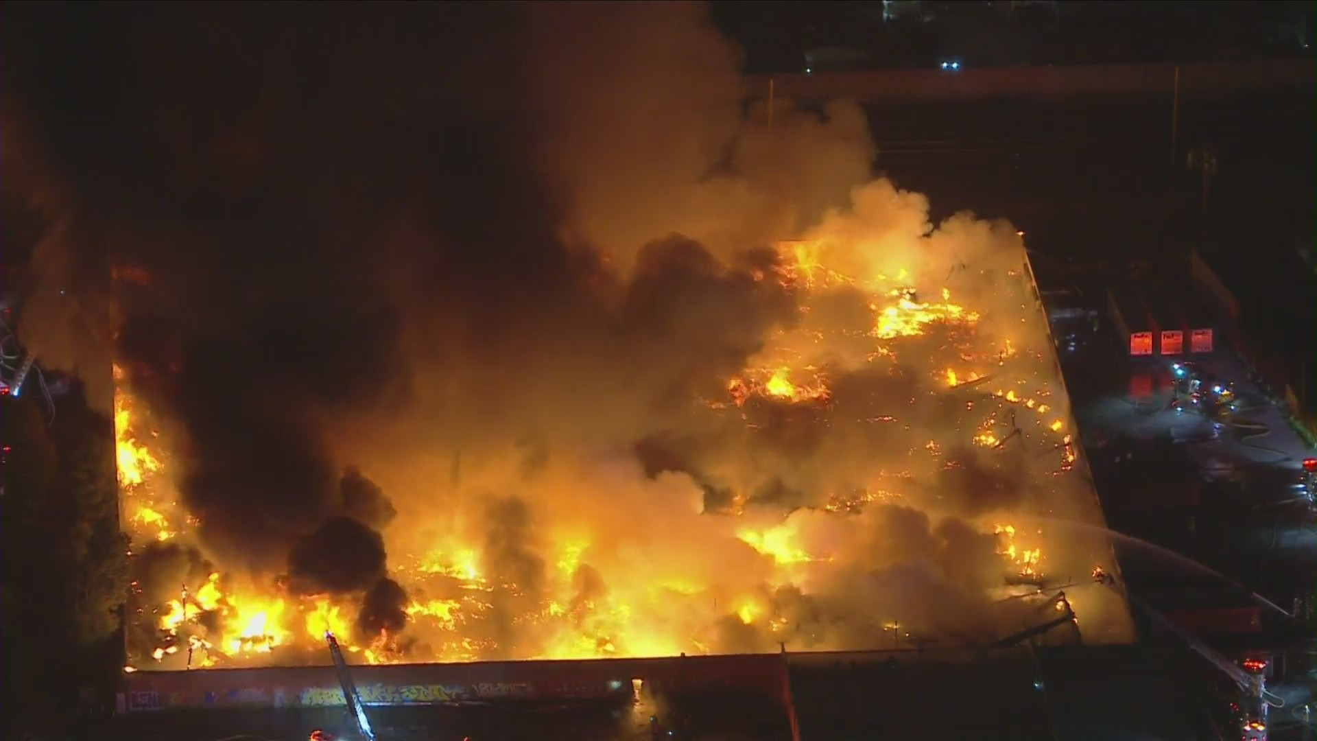 An industrial building in Commerce burned on May 5, 2023. (KTLA)