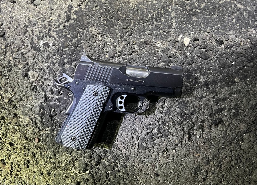 The LAPD provided this photo of a gun police say was found after officers fatally shot a man in downtown Los Angeles on May 5, 2023. 