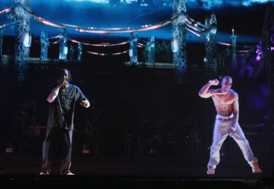 Snoop Dogg famously performed with a 2Pac hologram at the 2012 Coachella Valley Music & Arts Festival at the Empire Polo Field on April 15, 2012 in Indio, California.  (Christopher Polk/Getty Images for Coachella)